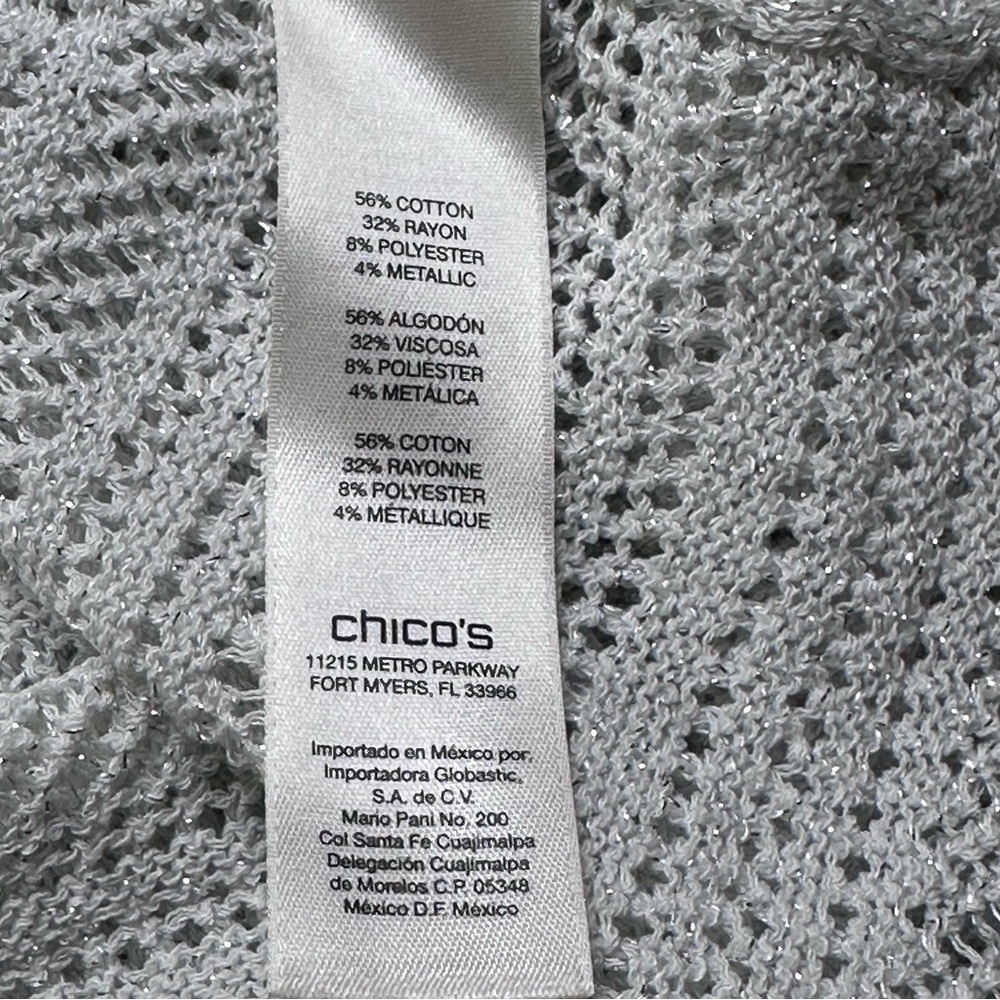 Chicos Metallic Knit Sweater Top Sz 1 (M) Open Knit Wide Sleeve Casual‎ Capsule - Picture 6 of 12